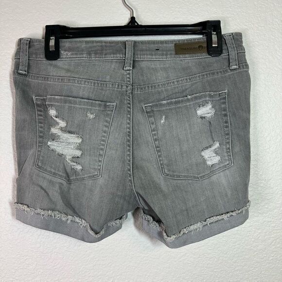 Treasure Bond Women's Distressed Jean Shorts Stretch Cuffed Cutout Gray Size 26 - Picture 4 of 8